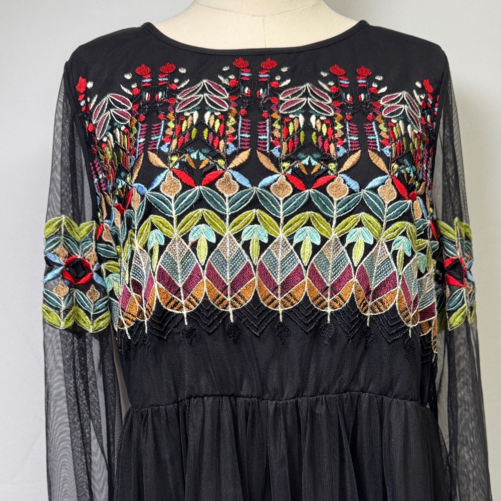 ASOS Embroidered Black Mesh Tulle Dress Size 14 - Picture 2 of 11